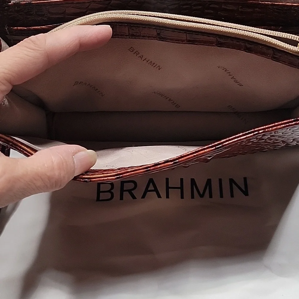 Brahmin's Genuine Leather Pecan Signature Crocodile Embossed Leather Handbag